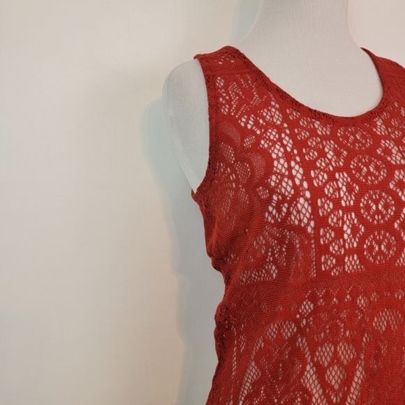 Maurices Red Crochet Lace Boho Fringe Trim Sleeveless Slit Tank Top X Small XS - Picture 4 of 11
